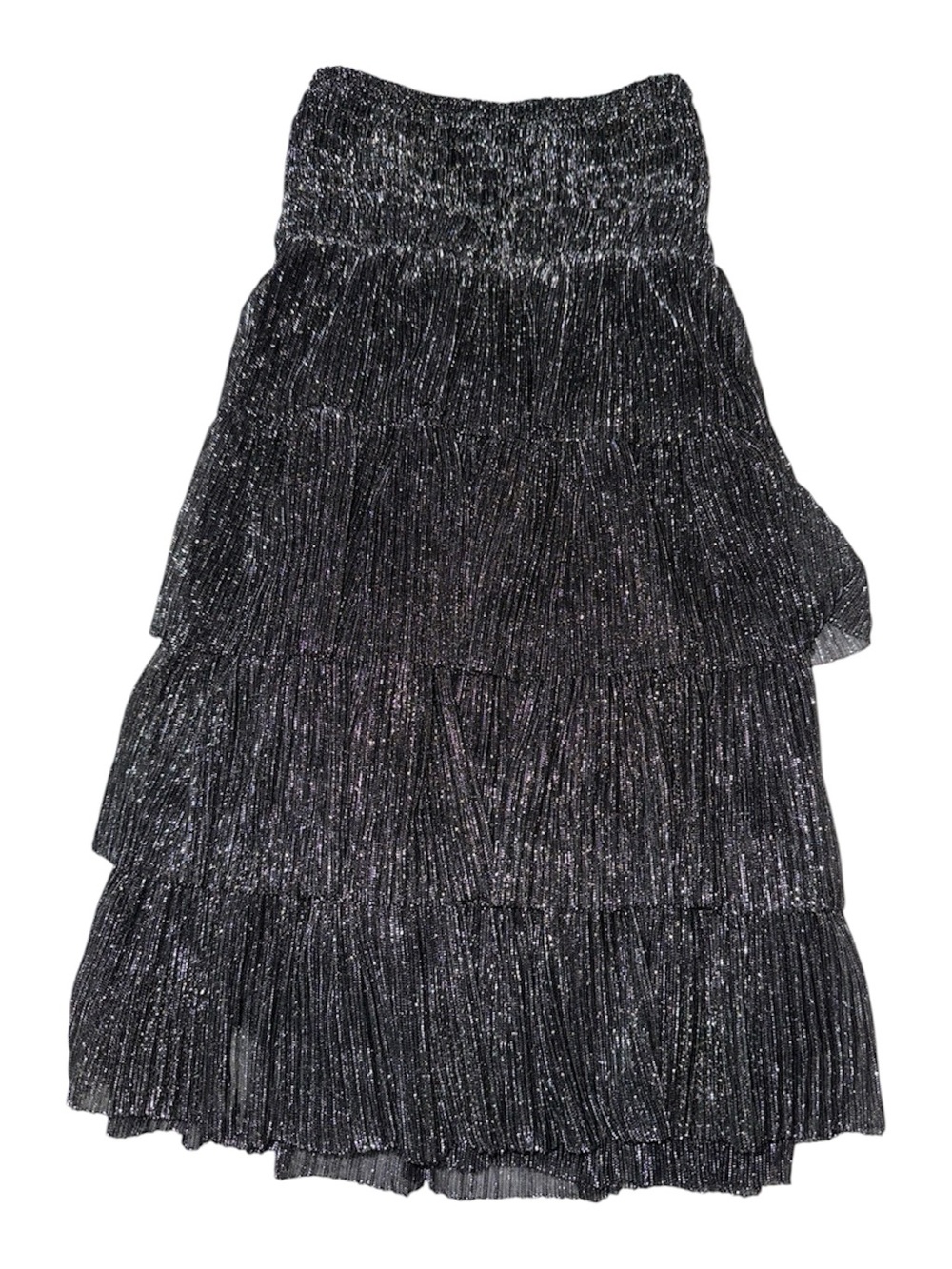 Toria Show Stopper Metallic Plissé Tiered Mini Skirt Smocked Party whimsygoth S - Picture 3 of 5